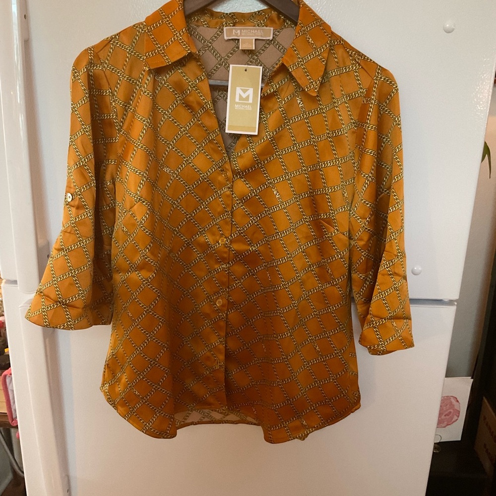 Michael Kors Chain Print Button-Up Shirt - Size M - NWT